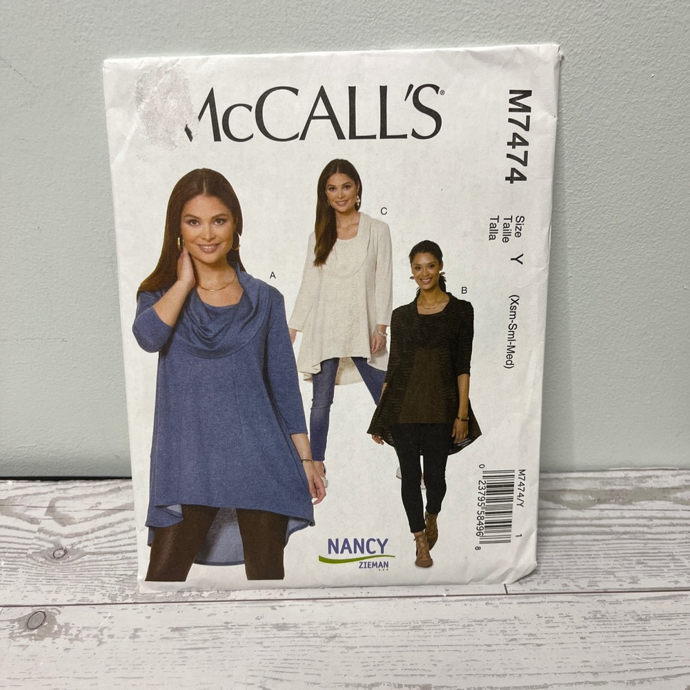 McCalls M7474 Nancy Zieman Misses Tunic Sewing Pattern Size XSM-SML-MED Cowl